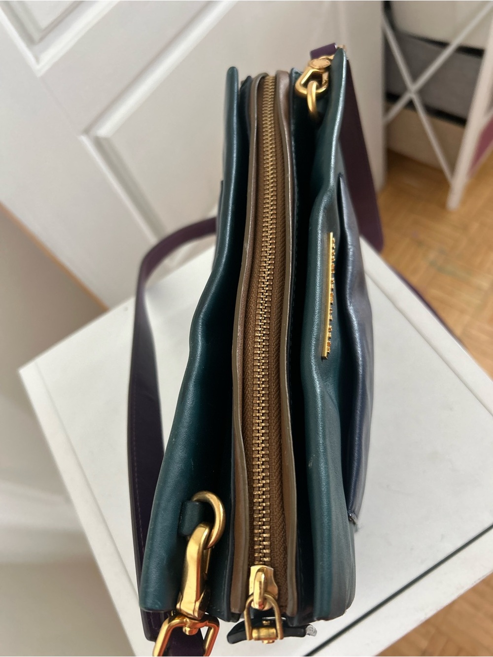 Marc by Marc Jacobs Colorblock Leather Crossbody Bag Teal Navy Purple - Picture 10 of 15